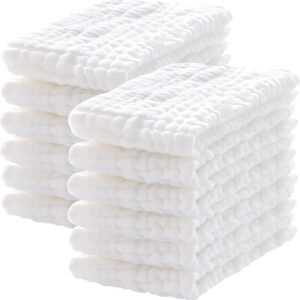 12-Pack Muslin Burp Cloths – 100% Cotton, Extra Soft & Absorbent, 20"x10"